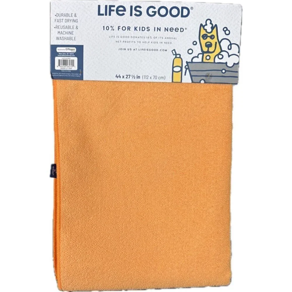 Life Is Good Marigold Doggy Patch Microfiber Finished Edges Pet Drying Towel